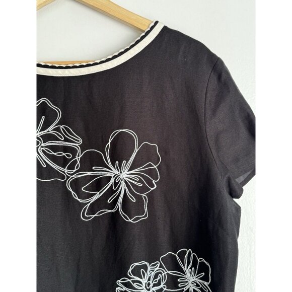 Talbots Womens Midi Dress 18 Black Floral Embroidered Linen Rayon Old Money - Picture 3 of 12